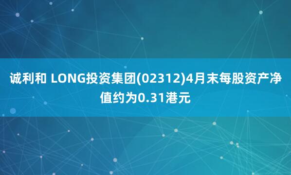 诚利和 LONG投资集团(02312)4月末每股资产净值约为0.31港元